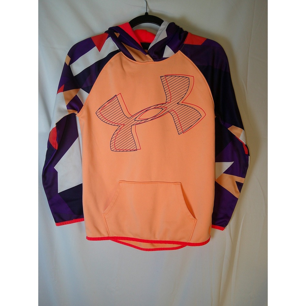 Under Armour Girls ColdGear Hoodie Peach Purple Geometric‎ Youth Large YLG
